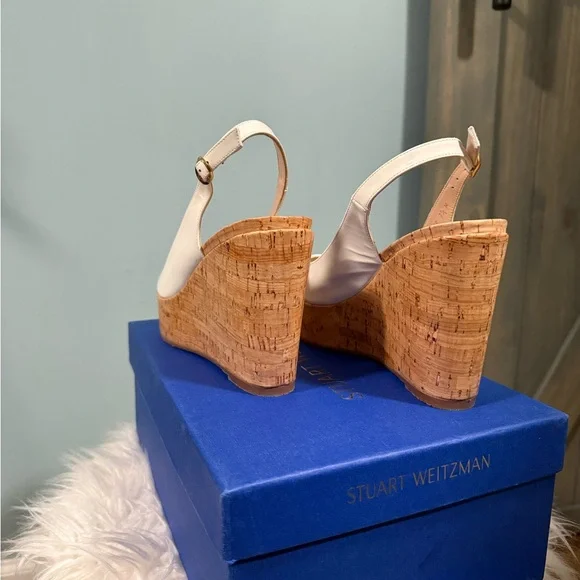 Stuart Weitzman White Cork Wedge Sandals - Picture 3 of 6